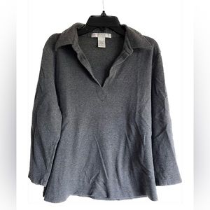 Geoffrey Beene dark grey 3/4 sleeve, collared, v-neck T-shirt, size Large.